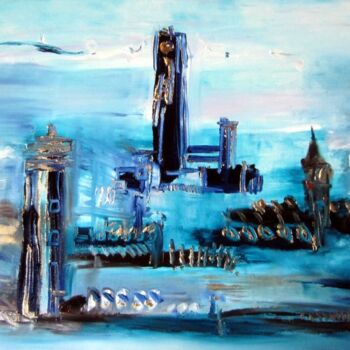 Peinture intitulée "L'île du phare blanc" par Muriel Cayet, Œuvre d'art originale