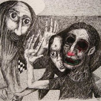 Dessin intitulée "Un clown au Paradis" par Patrick Jannin, Œuvre d'art originale, Autre