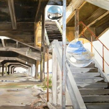 Peinture intitulée "Stairway to heaven" par Manu Surreabulliste, Œuvre d'art originale, Huile