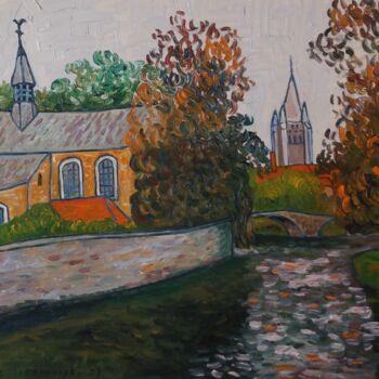 Peinture intitulée "Bruges Béguinage - 3" par Pierre Paszkowski, Œuvre d'art originale, Huile