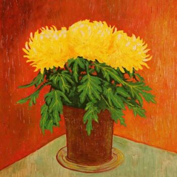 Peinture intitulée "chrysanthème - 3" par Pierre Paszkowski, Œuvre d'art originale, Huile