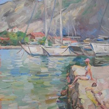 Painting titled "Полдень в Прчане." by Dmitry Veltishchev, Original Artwork, Oil
