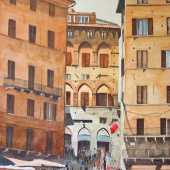 Painting titled "Piazza del Campo Si…" by Bas Huijgen, Original Artwork, Oil