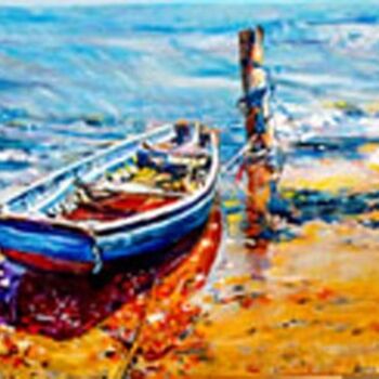 Peinture intitulée "La barque" par Danielle De  Block, Œuvre d'art originale, Huile