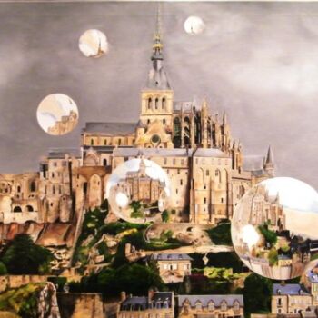 Peinture intitulée "Le Mont sans Michel" par Manu Surreabulliste, Œuvre d'art originale, Huile Monté sur Châssis en bois