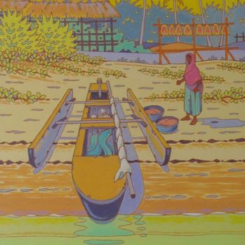 Painting titled "plage de zanzibar" by Gilles Mével, Original Artwork, Acrylic Mounted on Wood Stretcher frame