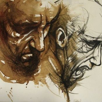 Painting titled "AUTOPORTRAIT BICEPH…" by Claude Duvauchelle, Original Artwork, Gouache