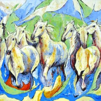 Painting titled "Camarguais dans l'…" by Jean-Luc Lopez, Original Artwork, Oil