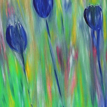 Painting titled "Blue Tulips" by Maria Skrebtsova, Original Artwork