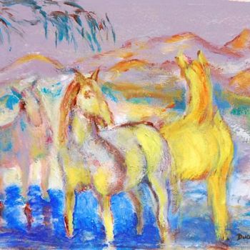 Painting titled "groupe de chevaux2" by Monique Ducarton, Original Artwork
