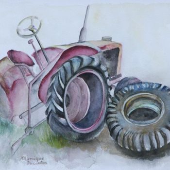 Ζωγραφική με τίτλο "tracteur2" από Monique Ducarton, Αυθεντικά έργα τέχνης, Ακουαρέλα