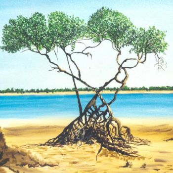 Schilderij getiteld "LES PIEDS DANS L'EAU" door Dany Champeme, Origineel Kunstwerk, Olie