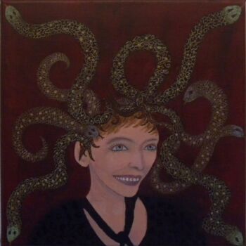 Pintura intitulada "Autoportrait en méd…" por Isabelle C. Bruggimann, Obras de arte originais
