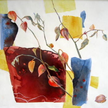 Peinture intitulée "Physalis (collage a…" par Anne-Marie Mary, Œuvre d'art originale
