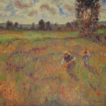 Painting titled "Picking Flowers" by Pierre Van Dijk, Original Artwork, Oil