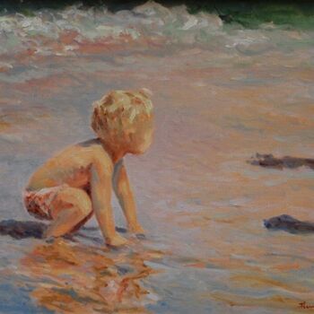 Painting titled "Little boy playing…" by Pierre Van Dijk, Original Artwork, Oil