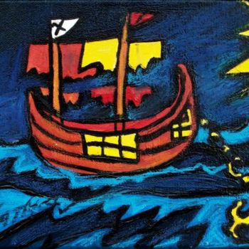 Peinture intitulée "Small Pirate Boat" par Nathalia Chipilova, Œuvre d'art originale, Acrylique Monté sur Châssis en bois