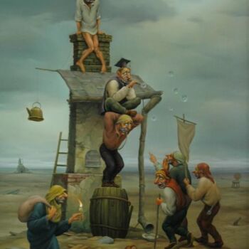 Pittura intitolato "Днем с огнем" da Anatolii Kozelskii, Opera d'arte originale, Altro