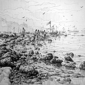 Painting titled "Daman_Beach_S1" by Kishore Singh, Original Artwork, Oil