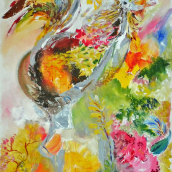 Peinture intitulée "coq" par Nanou, Œuvre d'art originale, Acrylique