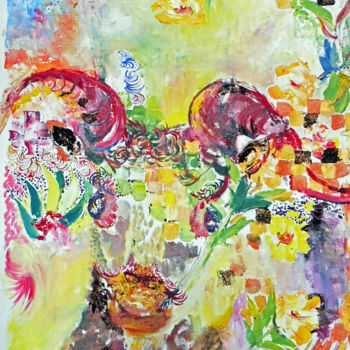 Peinture intitulée "le buffle" par Nanou, Œuvre d'art originale, Huile