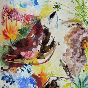 Peinture intitulée "sanglier" par Nanou, Œuvre d'art originale, Huile