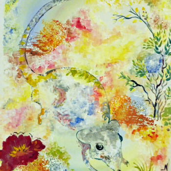 Peinture intitulée "le rat" par Nanou, Œuvre d'art originale, Huile