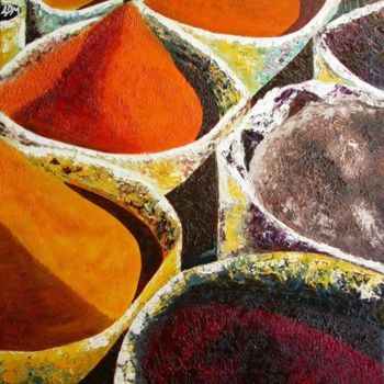 Peinture intitulée "Sacs d'épices" par Lydie Thamalet - De Meyer, Œuvre d'art originale