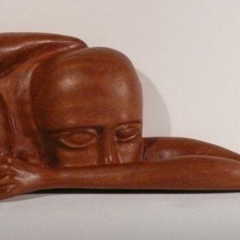 Scultura intitolato "Craintif - pas la t…" da Max Bernard, Opera d'arte originale, Legno