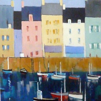 Painting titled "Quai du Rosmeur" by Pierre Caron, Original Artwork, Oil