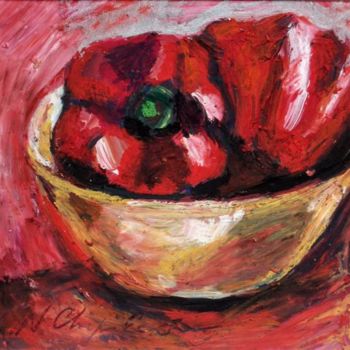 Painting titled "Deux poivrons rouges" by Nathalia Chipilova, Original Artwork, Acrylic