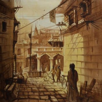 Painting titled "Rajesthan" by Kishore Singh, Original Artwork, Watercolor