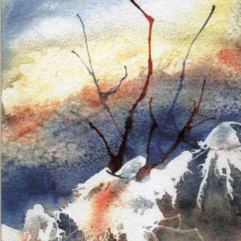 Painting titled "Twigs 'n' Ice" by Marsha Elliott, Original Artwork