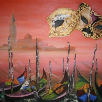 Peinture intitulée "Gondoles de Venise" par Josette Bourgeois, Œuvre d'art originale, Huile