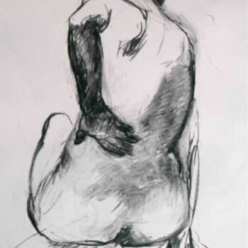 Tekening getiteld "Nu dos au gant" door Sandrine Wely, Origineel Kunstwerk, Houtskool
