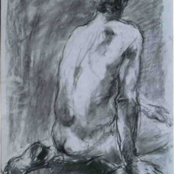 Tekening getiteld "Nu masculin de dos" door Sandrine Wely, Origineel Kunstwerk, Houtskool