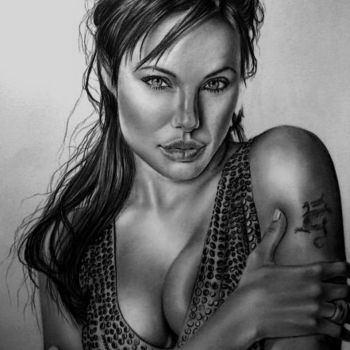 Drawing titled "angelinalolie" by Ercan Sebat, Original Artwork