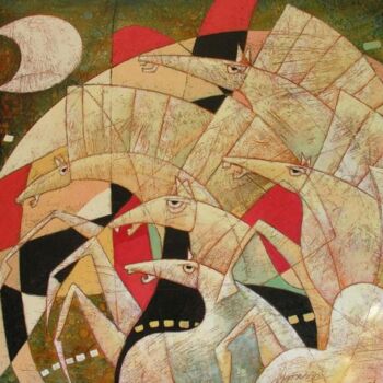 Painting titled "RUSH HOUR - HORSES…" by Franco Anselmi, Original Artwork