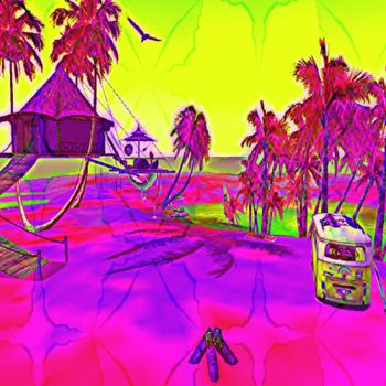 Painting titled "island hut   create…" by Nancy Forever, Original Artwork, Oil