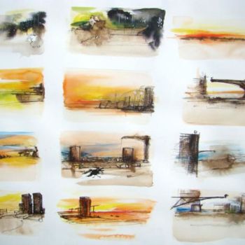 Dessin intitulée "Quiétude du soir" par Julien Jomard, Œuvre d'art originale