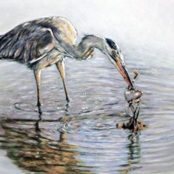 Painting titled "Héron Pastel sec su…" by Daniel Lutaud, Original Artwork
