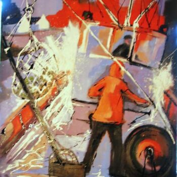 Peinture intitulée "Chalutier en pêche…" par Jacky Dumergue, Œuvre d'art originale, Huile
