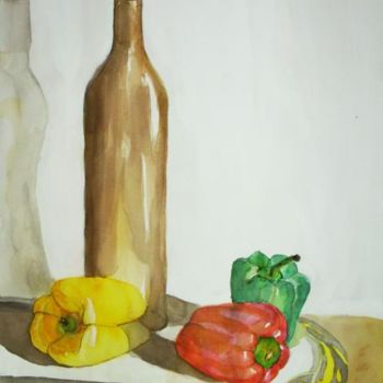 Pittura intitolato "Bouteille nature mo…" da Vall, Opera d'arte originale, Acquarello