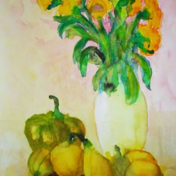 Pittura intitolato "Les fleurs fanées" da Vall, Opera d'arte originale, Acquarello