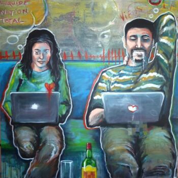 Painting titled "Couple 2.0" by Edith Bos Boyer (EDITH DONC), Original Artwork, Acrylic Mounted on Wood Stretcher frame