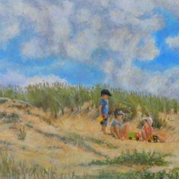 Painting titled "Les enfants dans le…" by Nicole Hittema-Martineau, Original Artwork, Oil