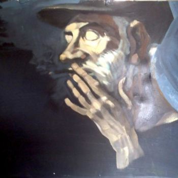 Ζωγραφική με τίτλο "smoking in the black" από Paulus Hoffman, Αυθεντικά έργα τέχνης, Λάδι