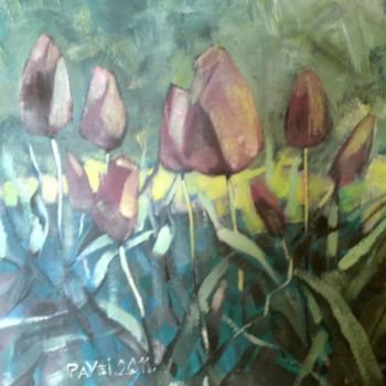 Peinture intitulée "tulips in a square" par Paulus Hoffman, Œuvre d'art originale, Huile
