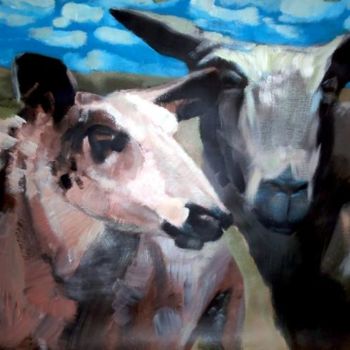Ζωγραφική με τίτλο "two sheep" από Paulus Hoffman, Αυθεντικά έργα τέχνης, Λάδι