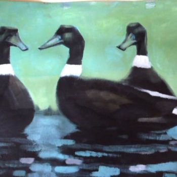 Pittura intitolato "three ducks thinking" da Paulus Hoffman, Opera d'arte originale, Olio